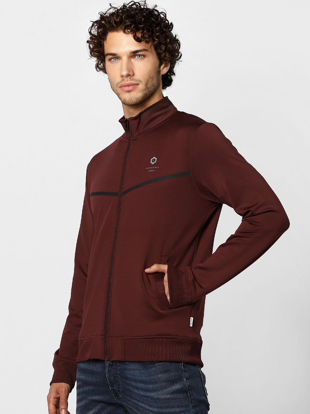 Maroon High Neck Tape Detail Jacket
