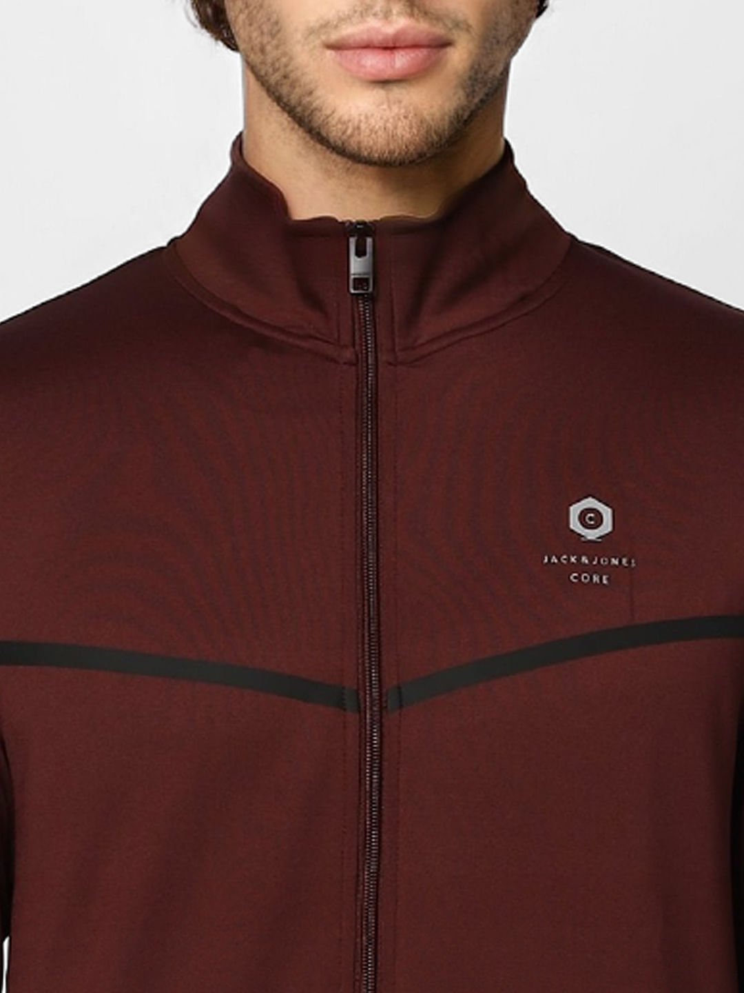 Maroon High Neck Tape Detail Jacket