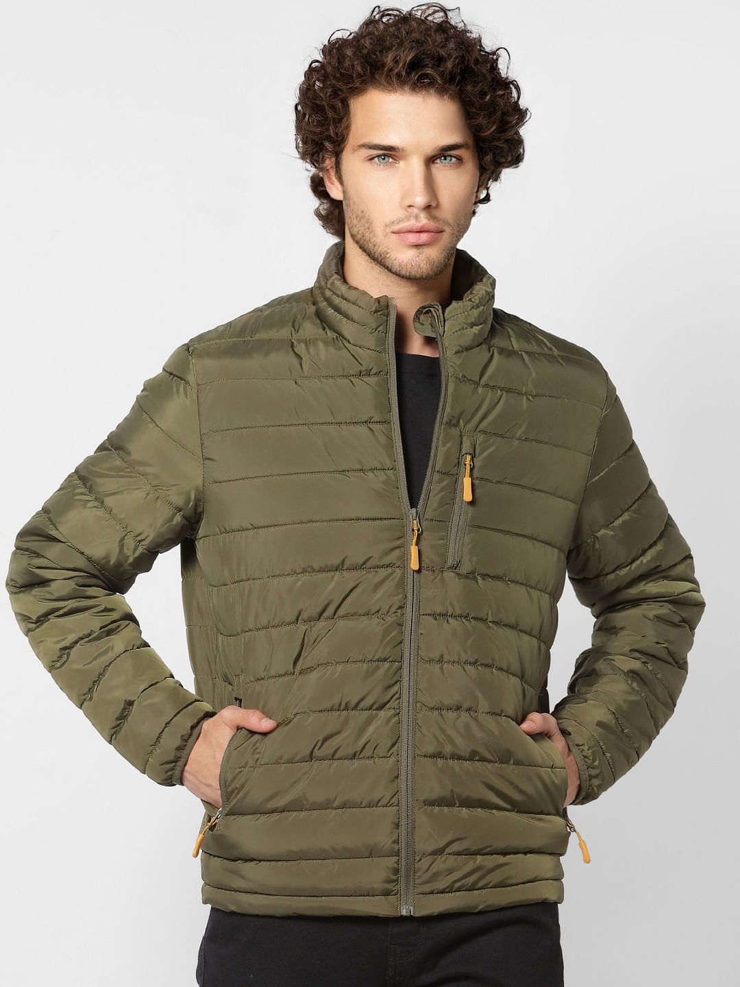 Green High Neck Puffer Jacket