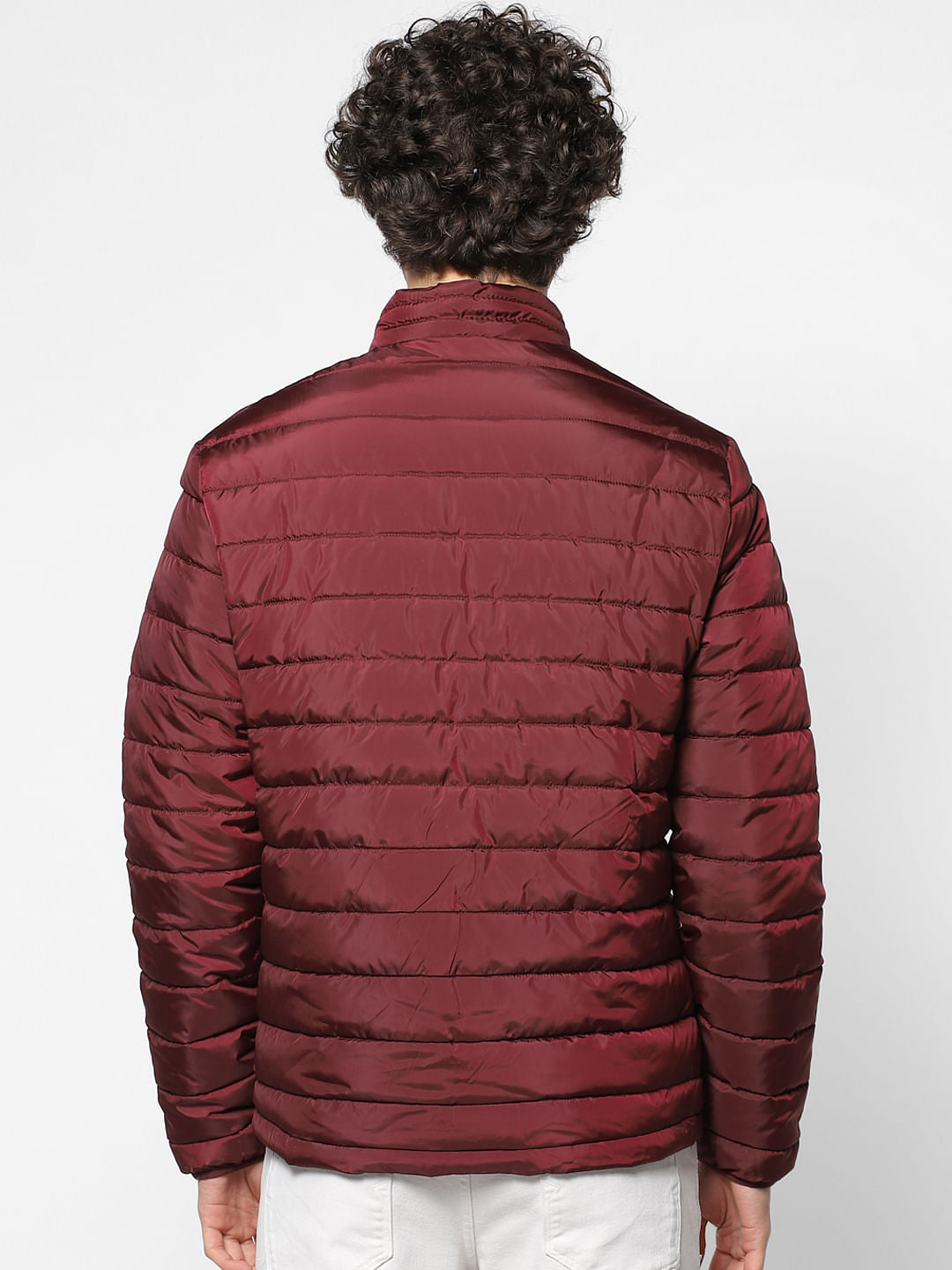 Burgundy Stand Up Collar Puffer Jacket