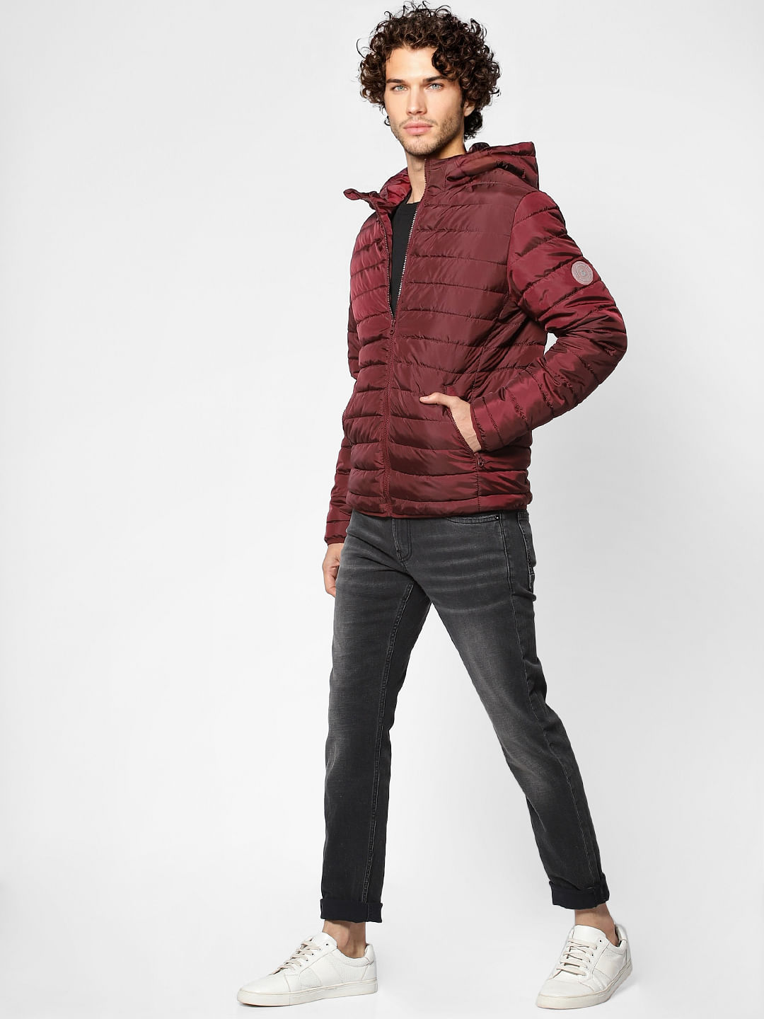 Maroon Hooded Puffer Jacket