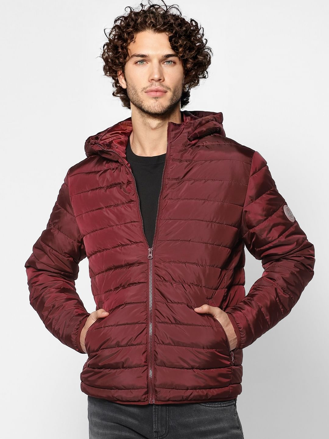 Maroon Hooded Puffer Jacket
