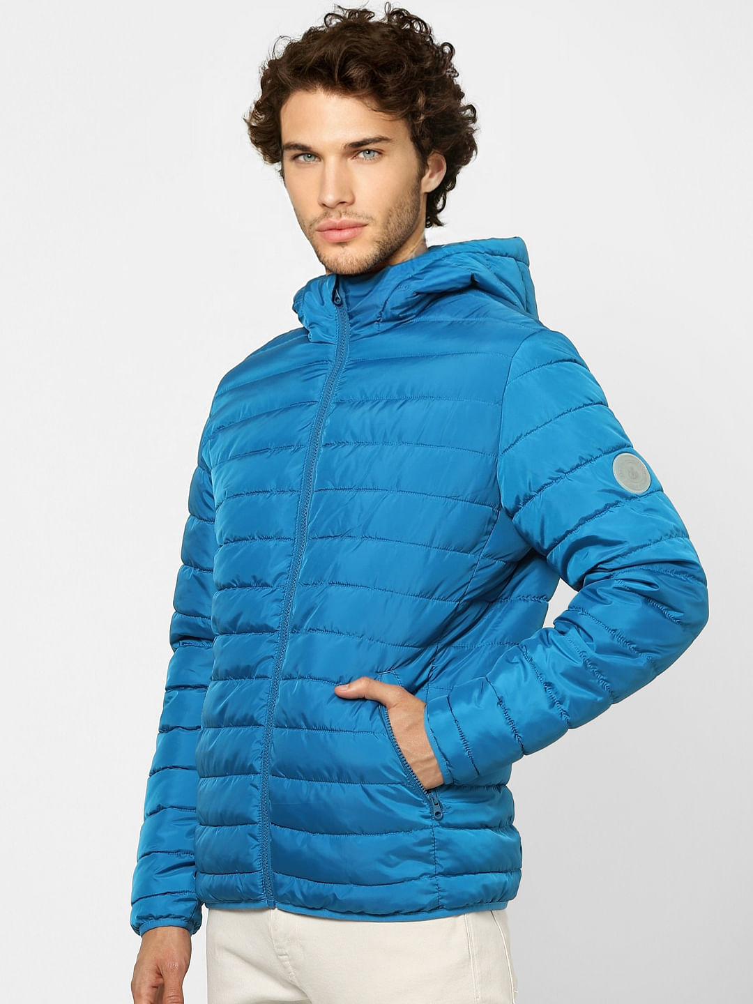 Blue Hooded Puffer Jacket