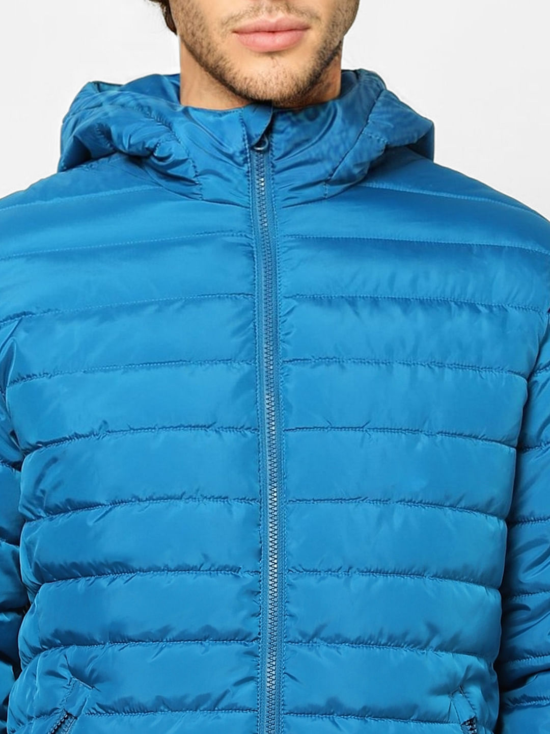 Blue Hooded Puffer Jacket