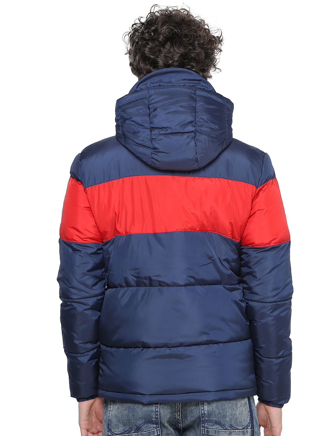 Blue Colourblocked Puffer Jacket