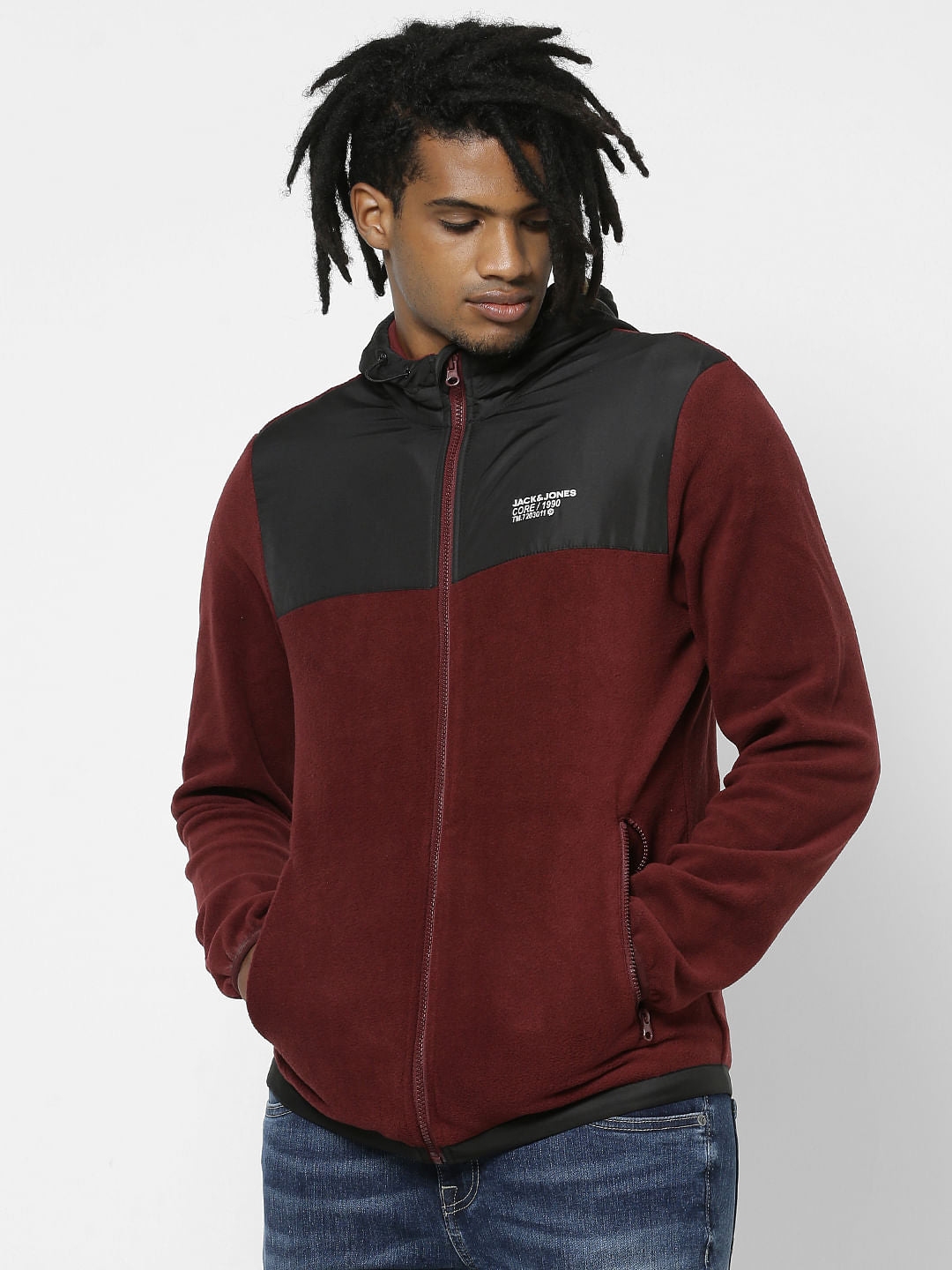 Maroon Colourblocked Jacket