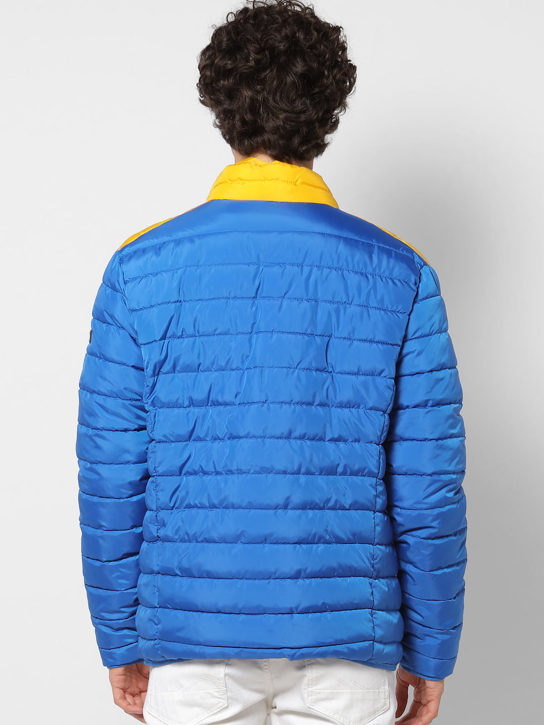 Blue Colourblocked Puffer Jacket