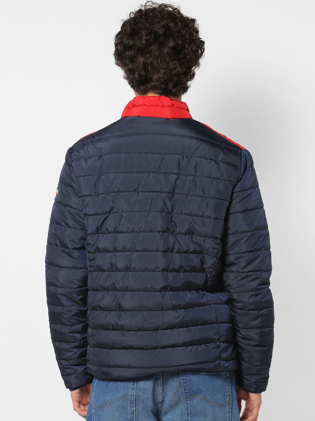 Blue Colourblocked Puffer Jacket