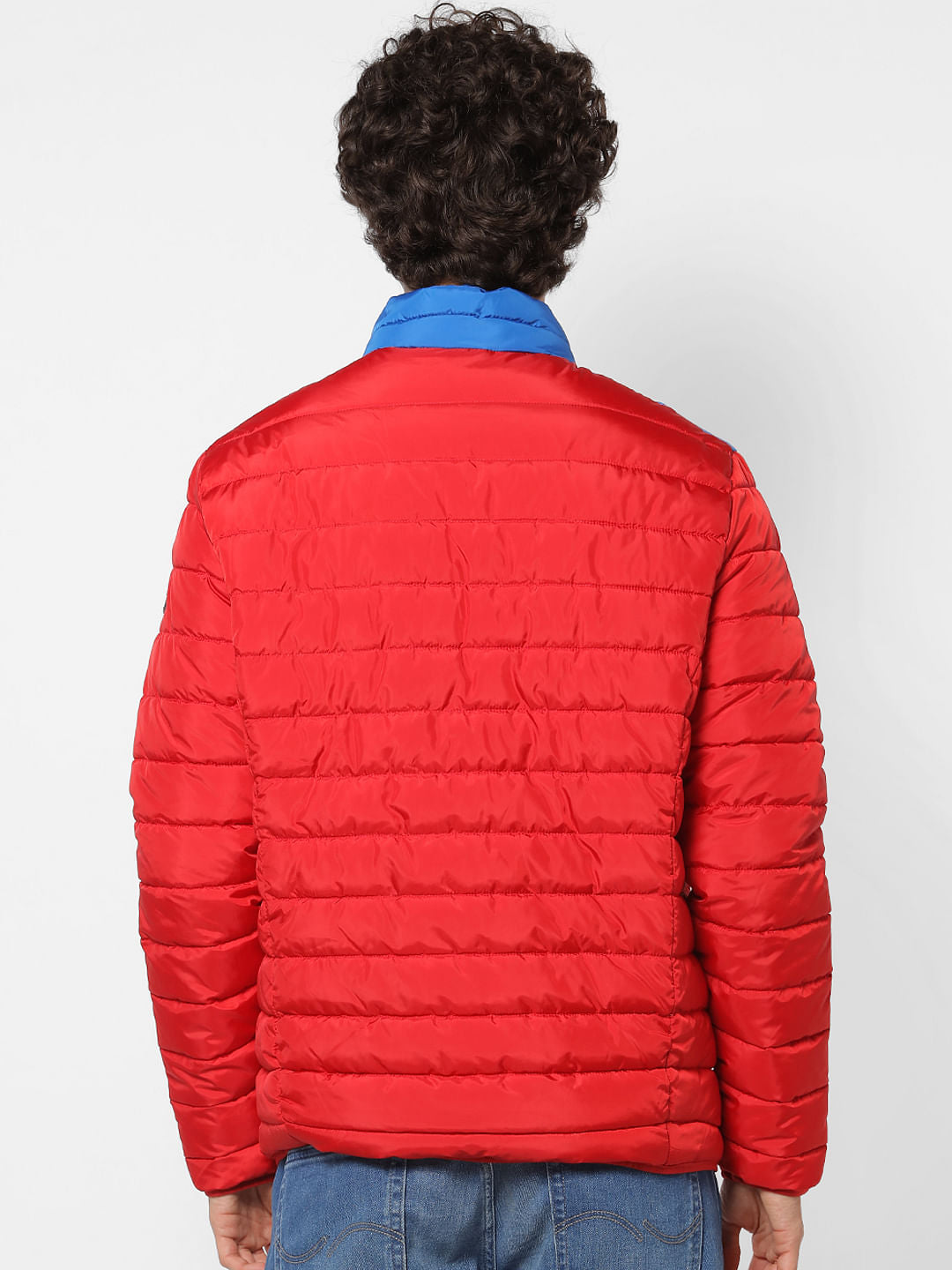 Red Colourblocked Puffer Jacket