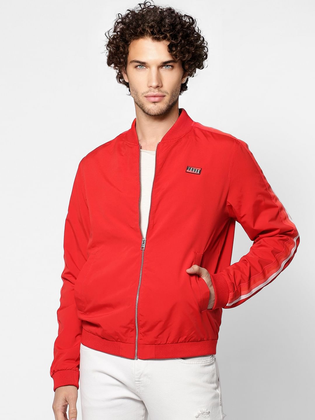 Red Tape Detail Bomber Jacket