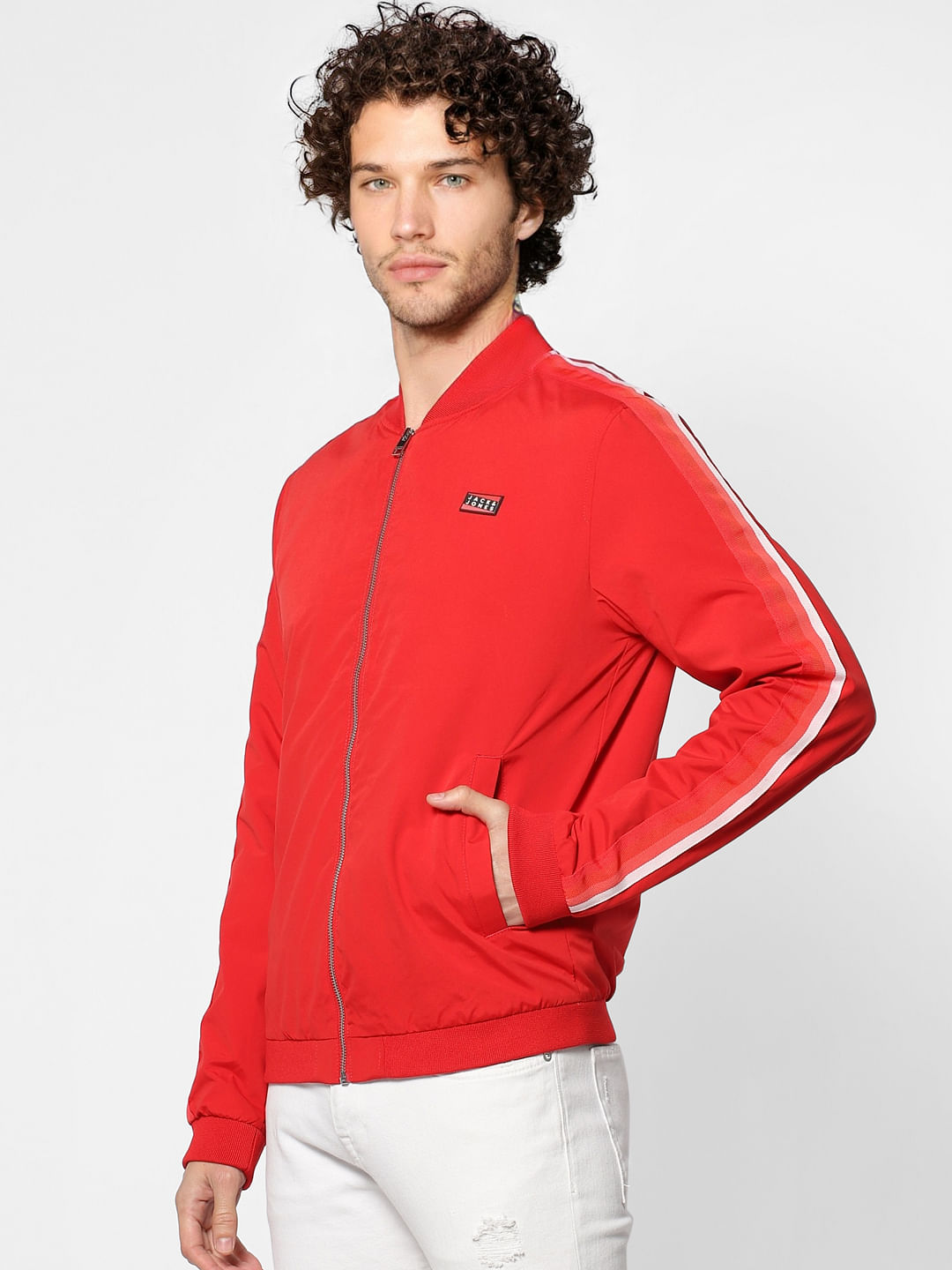 Red Tape Detail Bomber Jacket