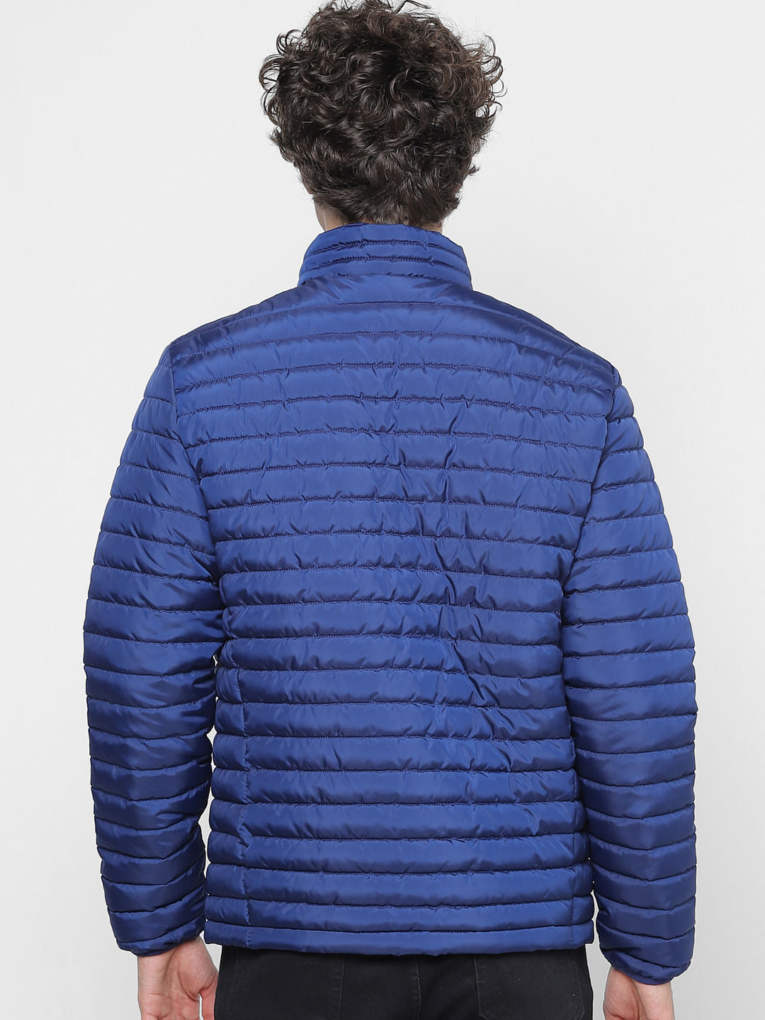 Blue High Neck Puffer Jacket