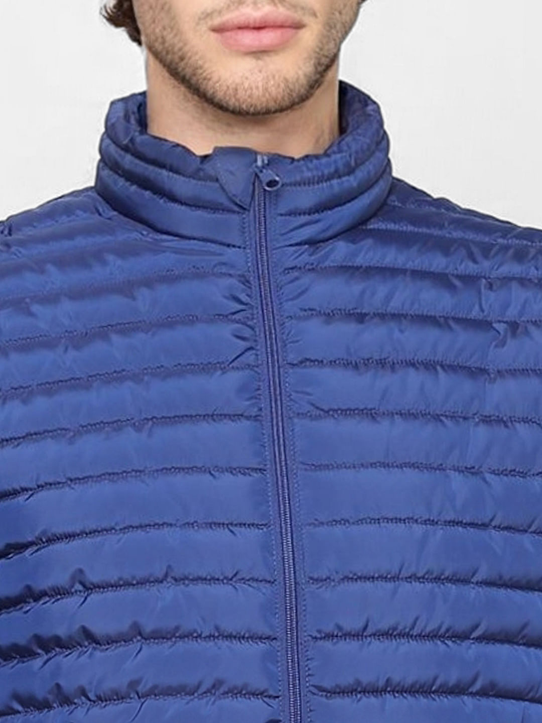 Blue High Neck Puffer Jacket