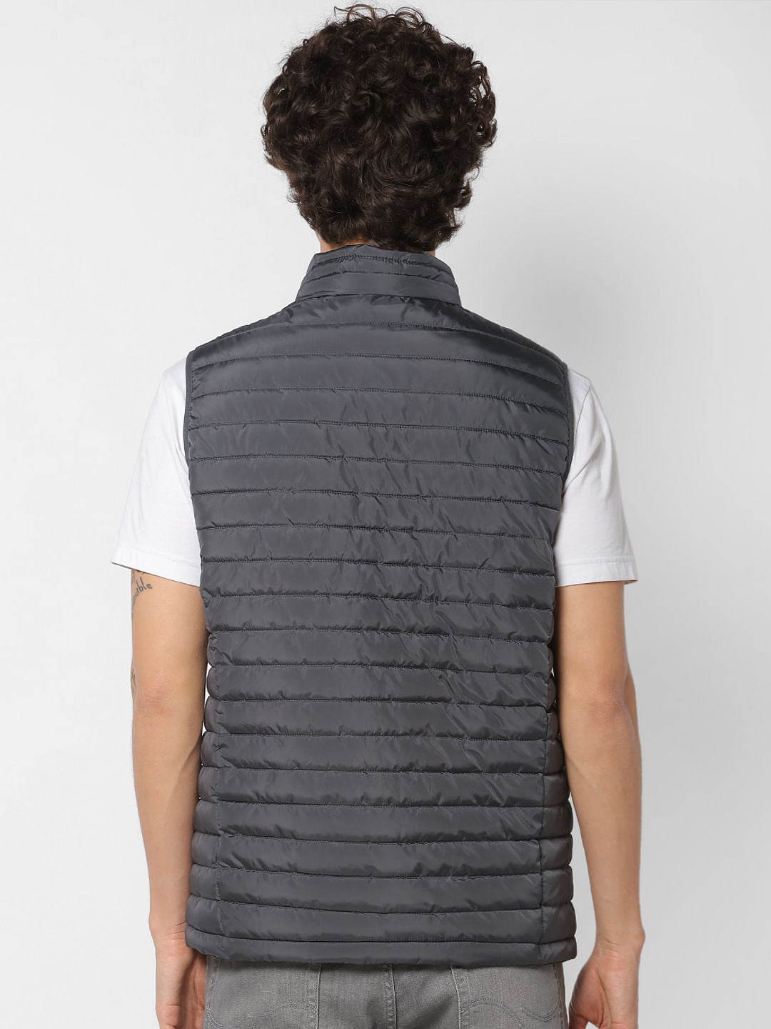 Grey Sleeveless High Neck Puffer Jacket