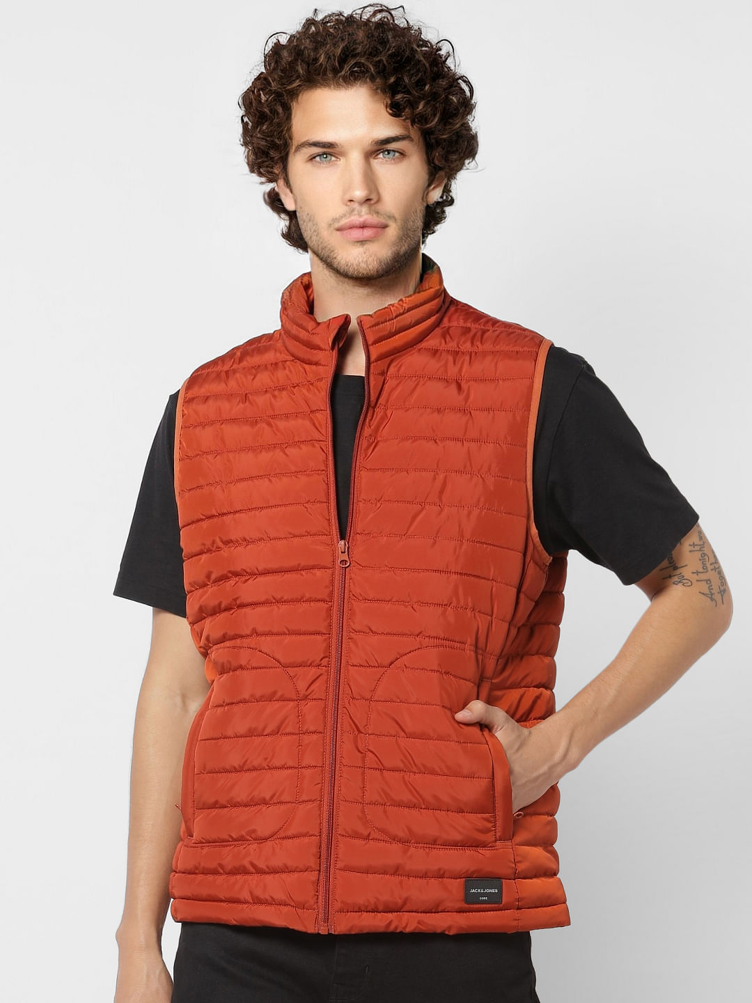 Red Sleeveless High Neck Puffer Jacket