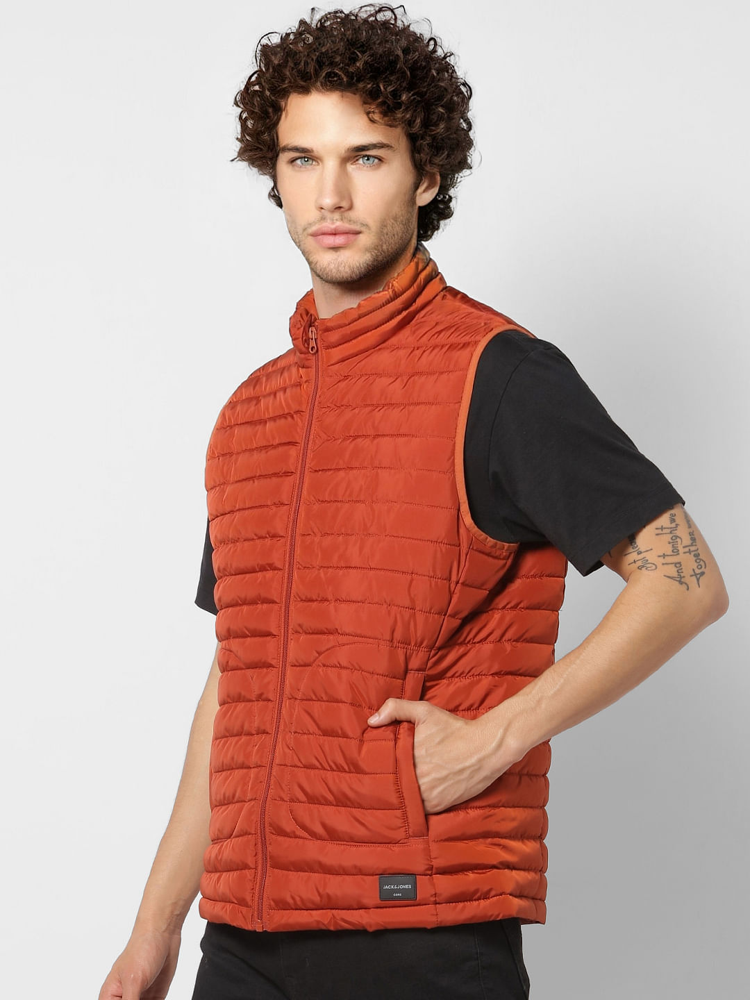 Red Sleeveless High Neck Puffer Jacket