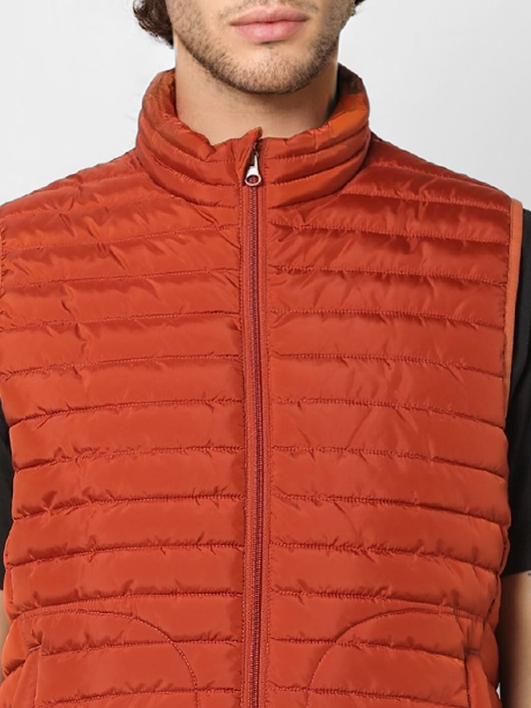 Red Sleeveless High Neck Puffer Jacket