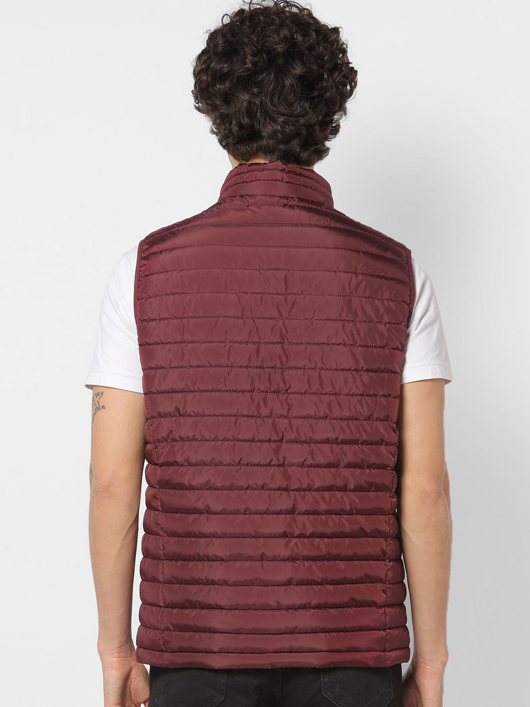 Maroon Sleeveless High Neck Puffer Jacket