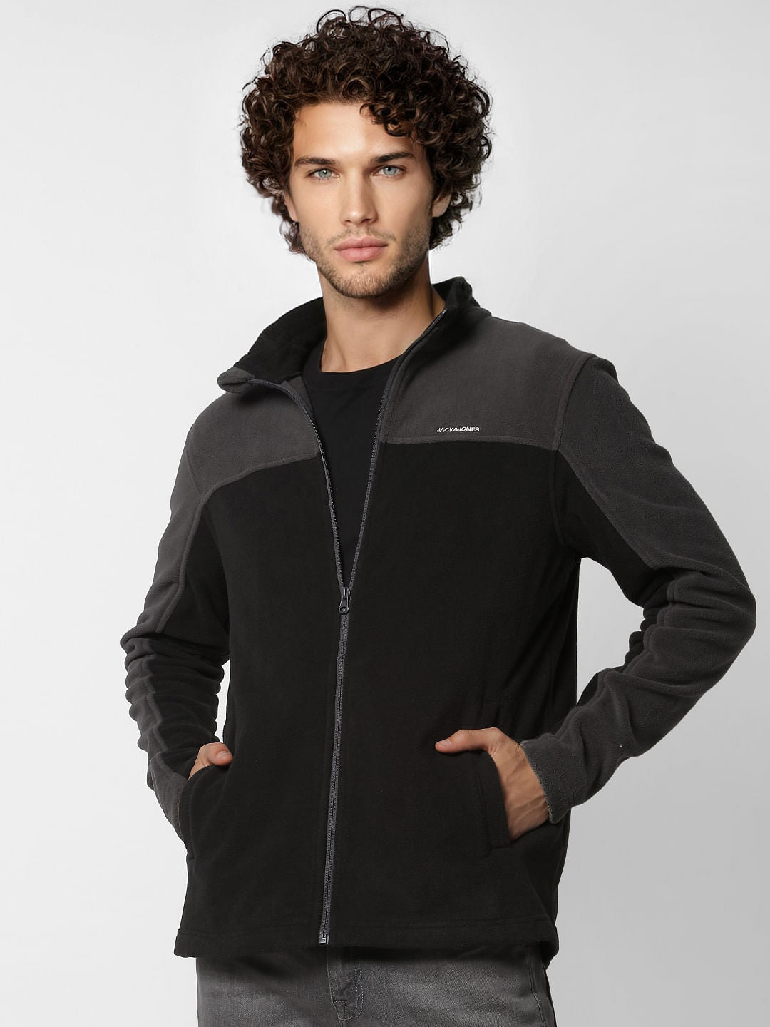 Black Colourblocked Fleece Jacket