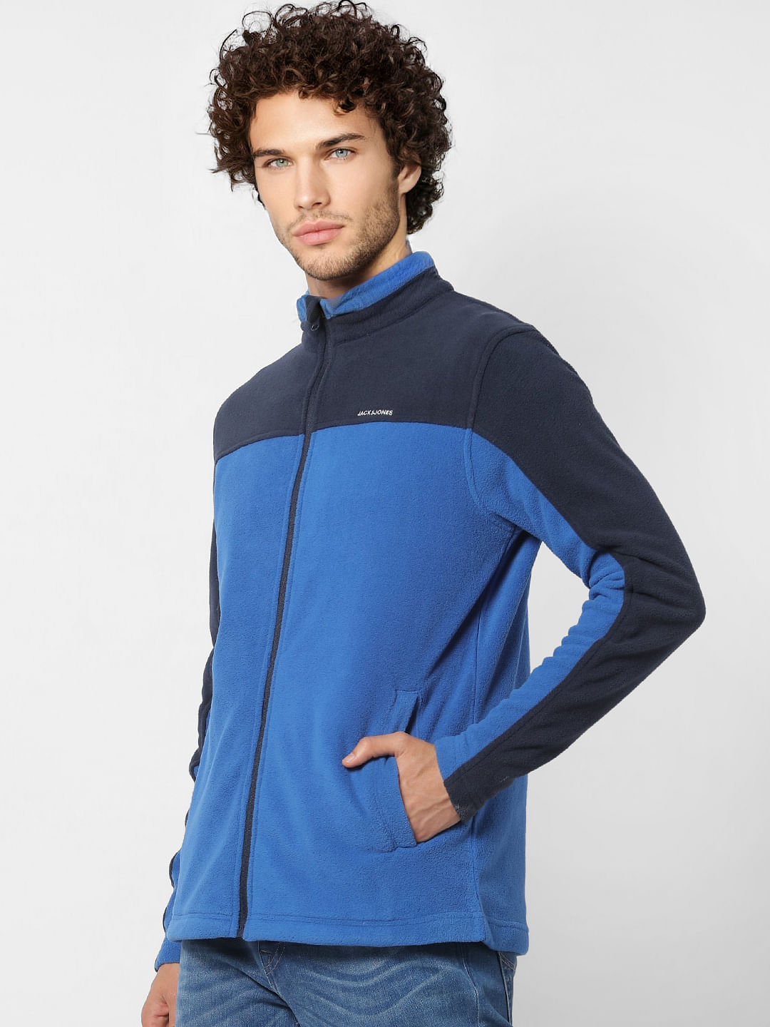 Blue Colourblocked Fleece Jacket