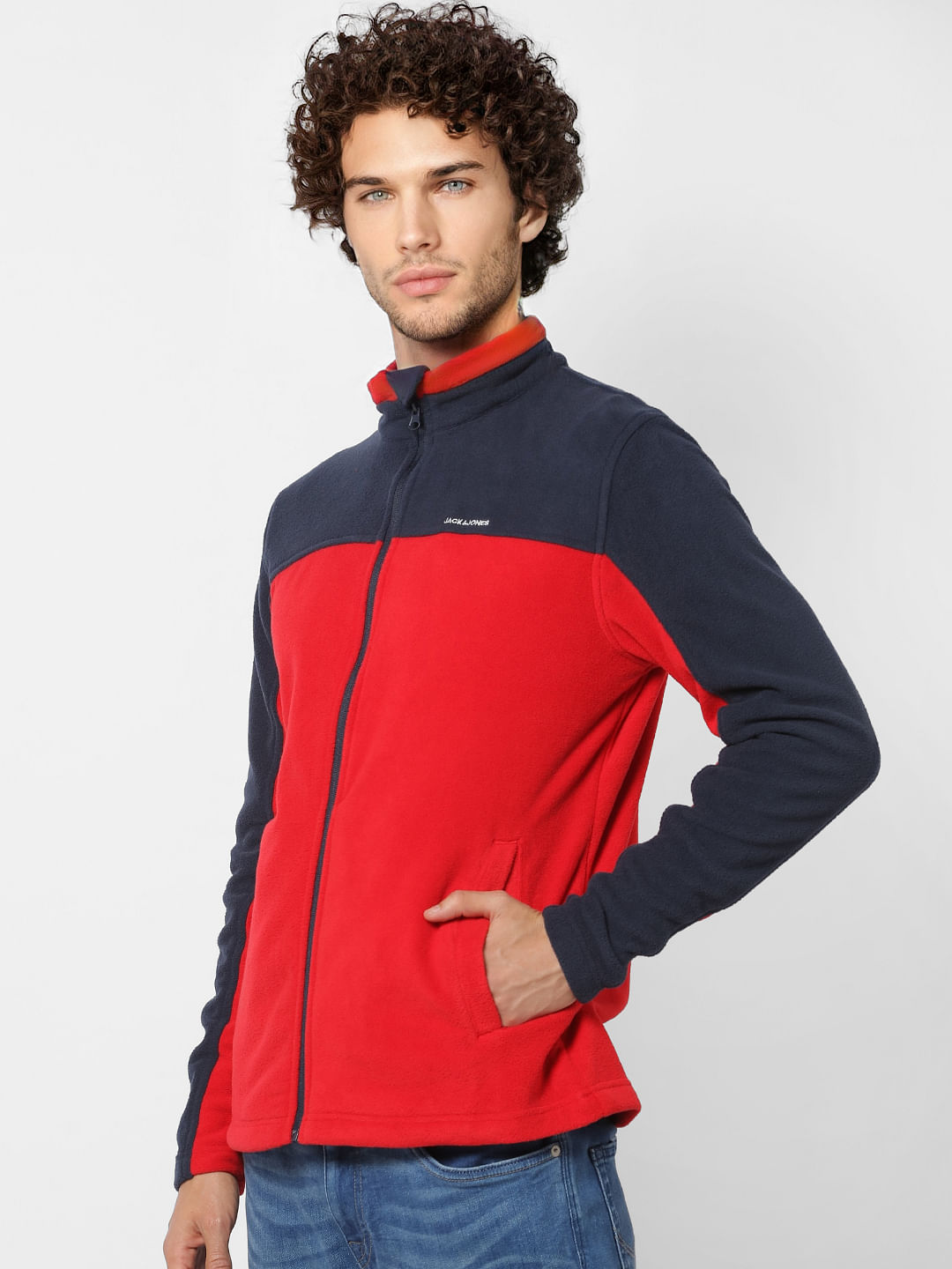 Red Colourblocked Fleece Jacket