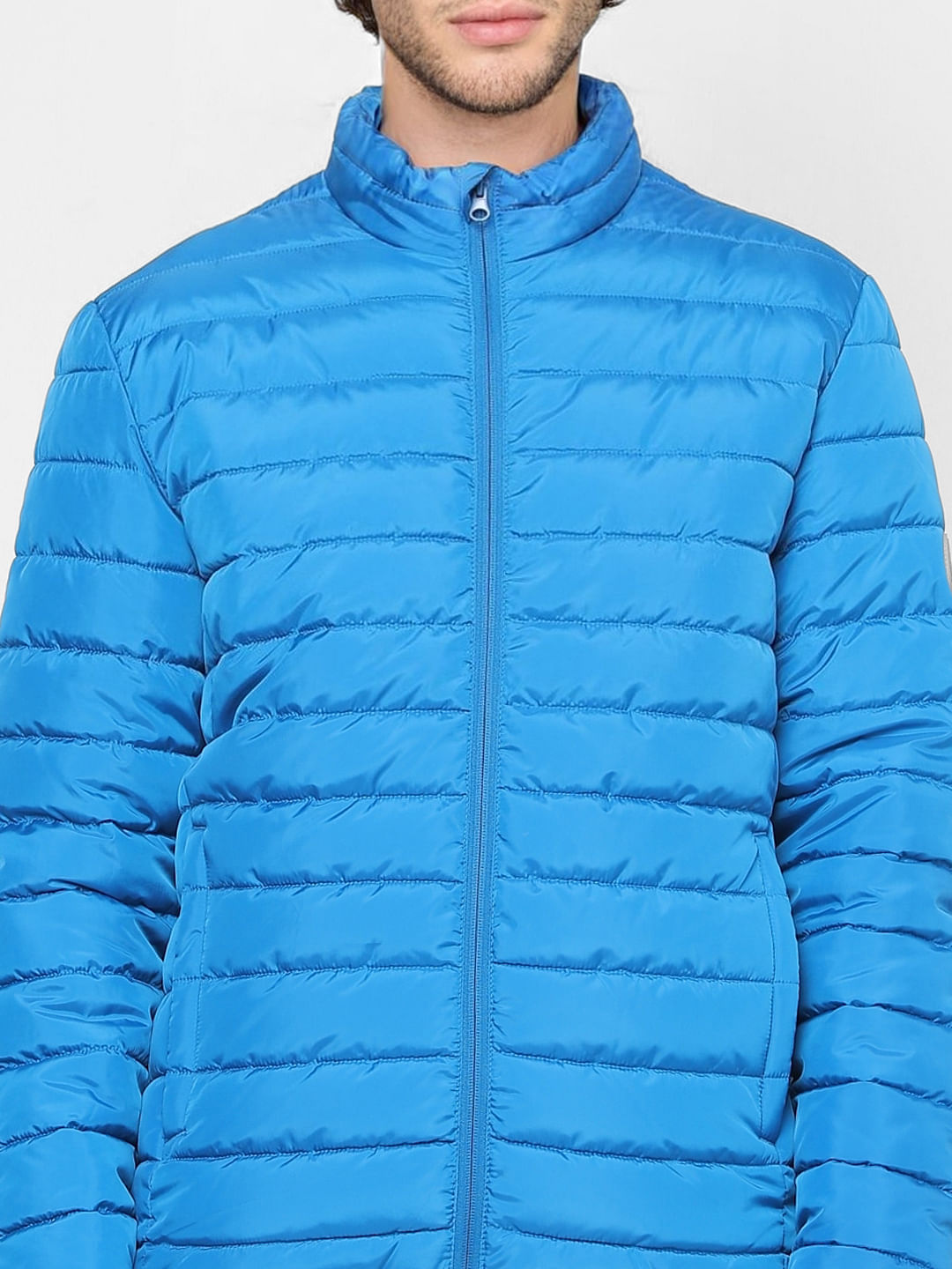 Blue High Neck Puffer Jacket