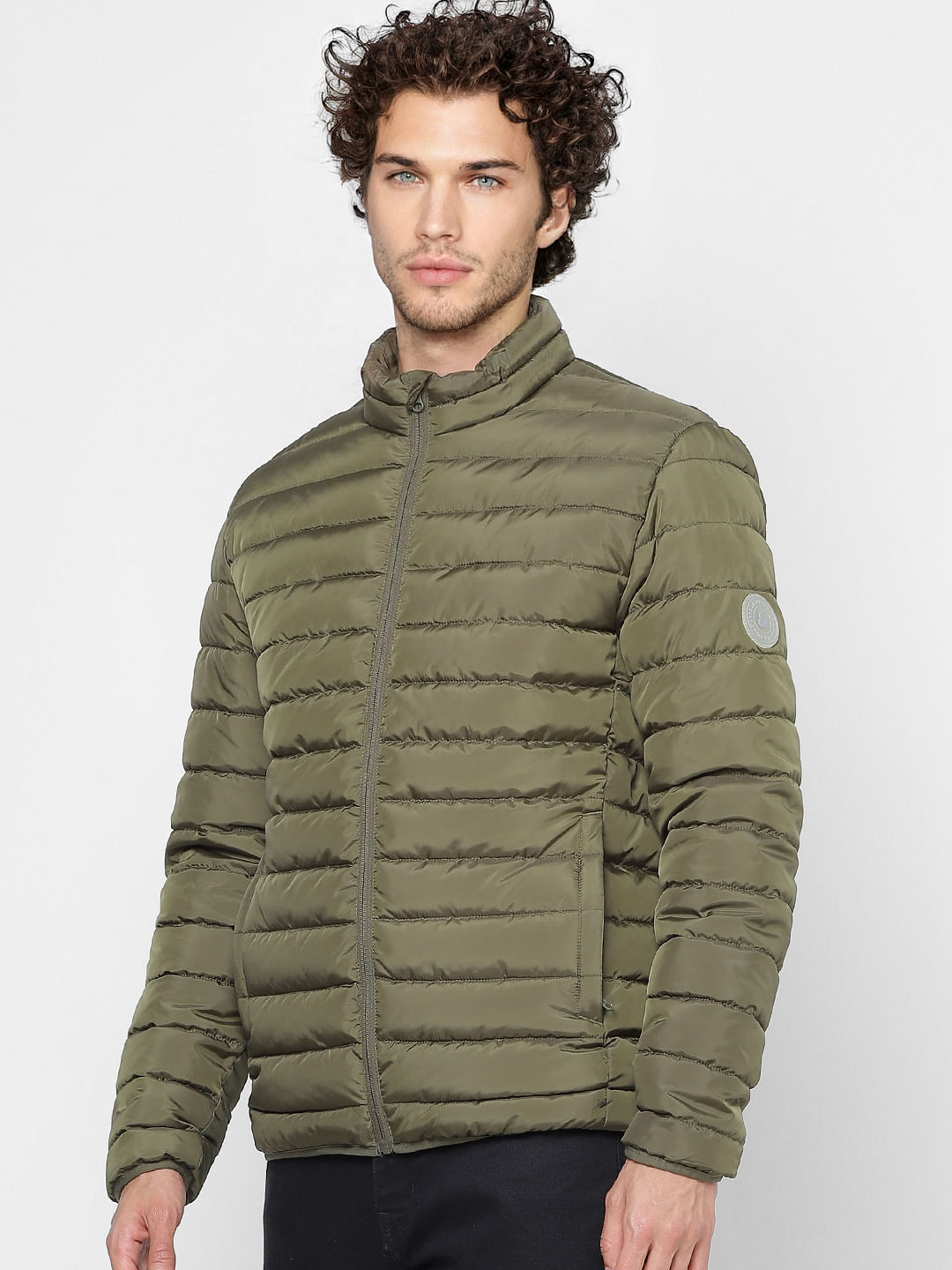 Olive Green High Neck Puffer Jacket