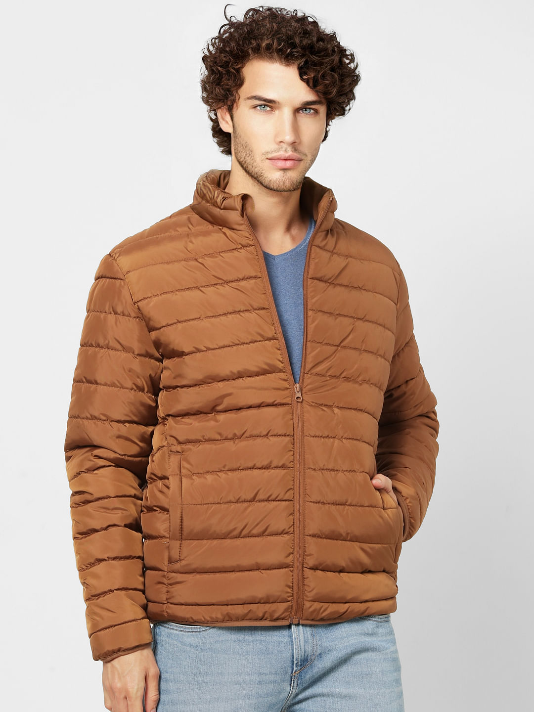 Brown High Neck Puffer Jacket