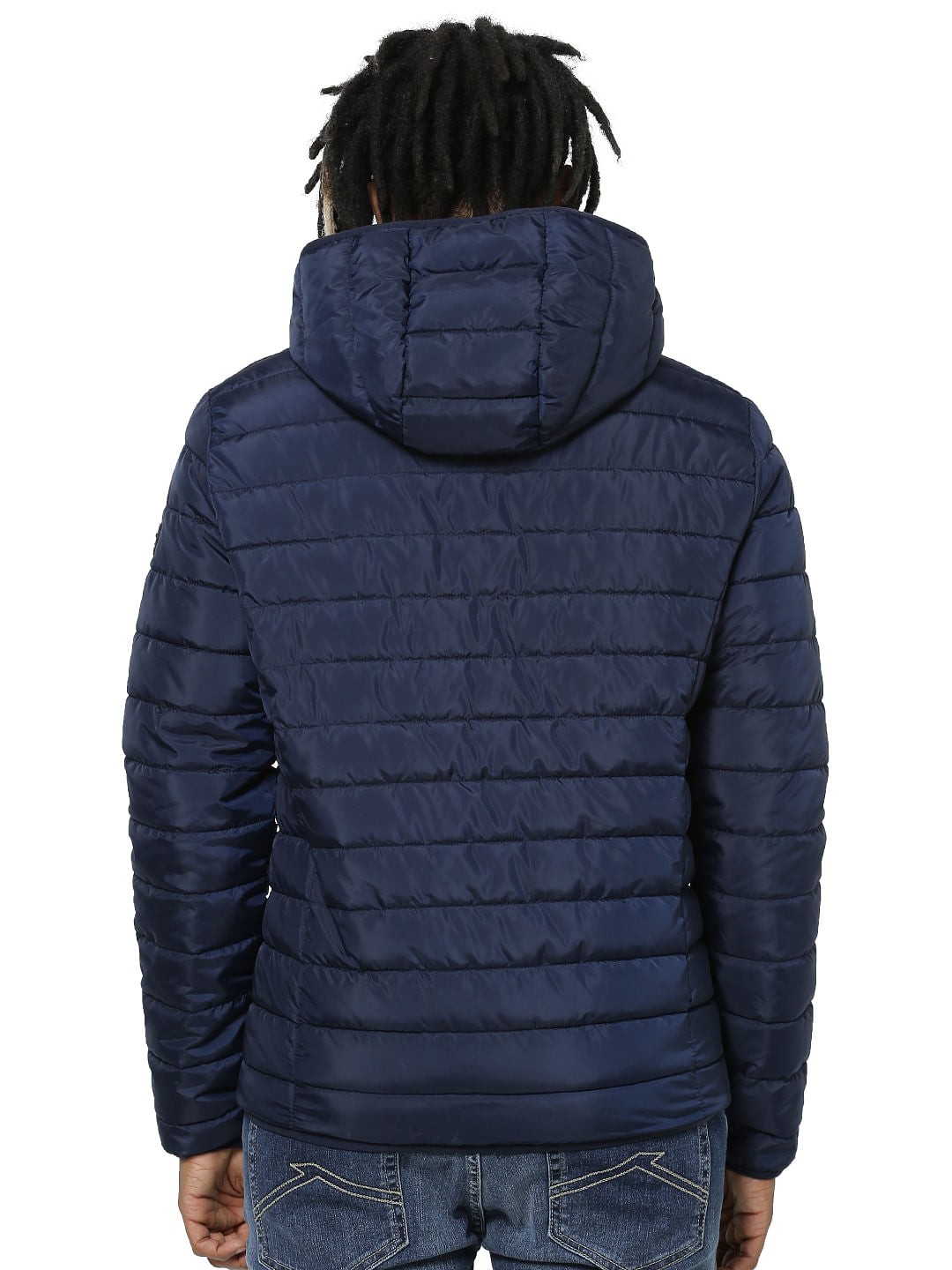 Blue Colourblocked Puffer Jacket