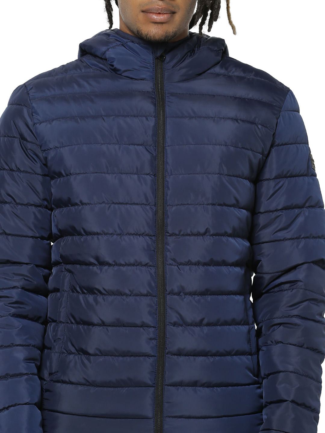 Blue Colourblocked Puffer Jacket