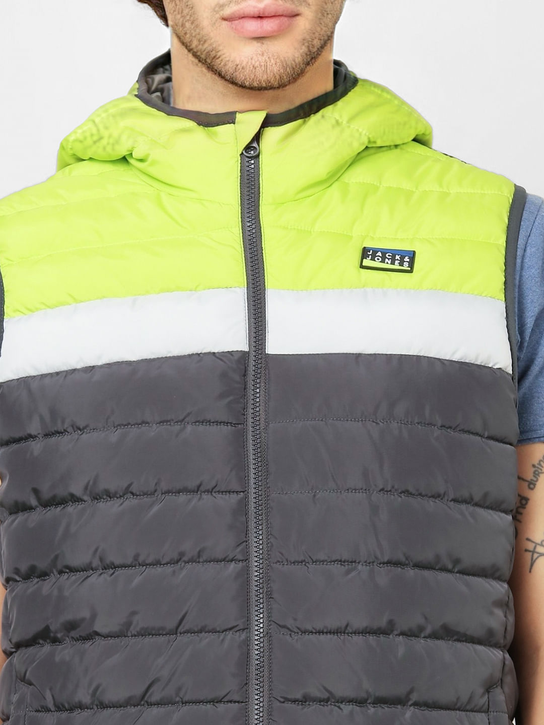 Dark Grey Sleeveless Hooded Puffer Jacket