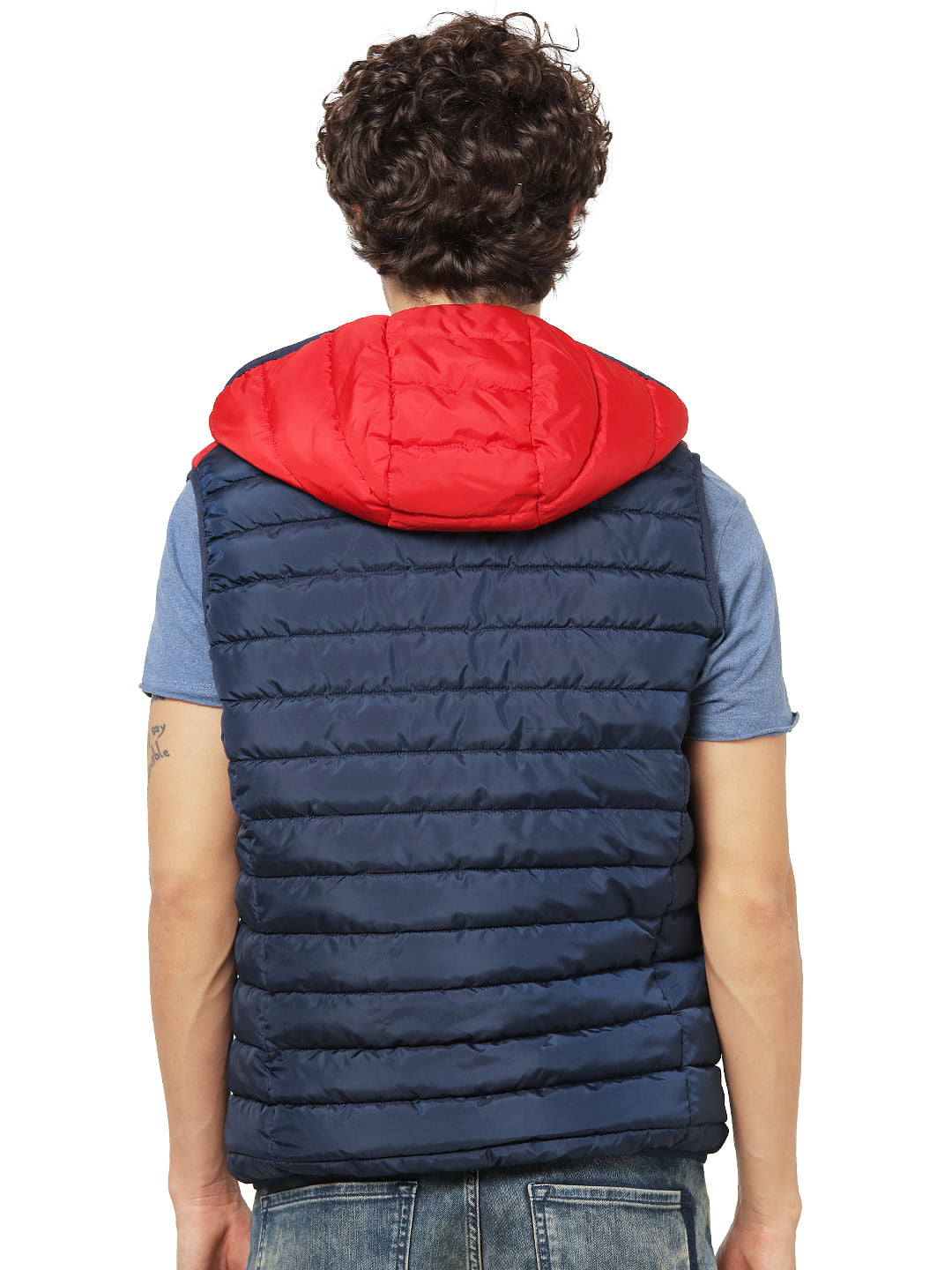 Blue Colourblocked Puffer Jacket