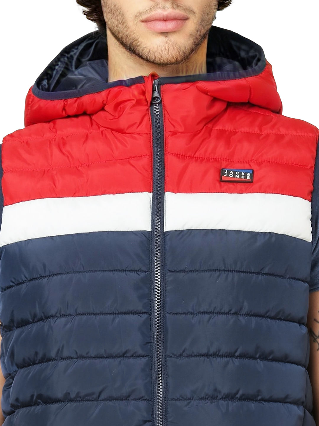 Blue Colourblocked Puffer Jacket