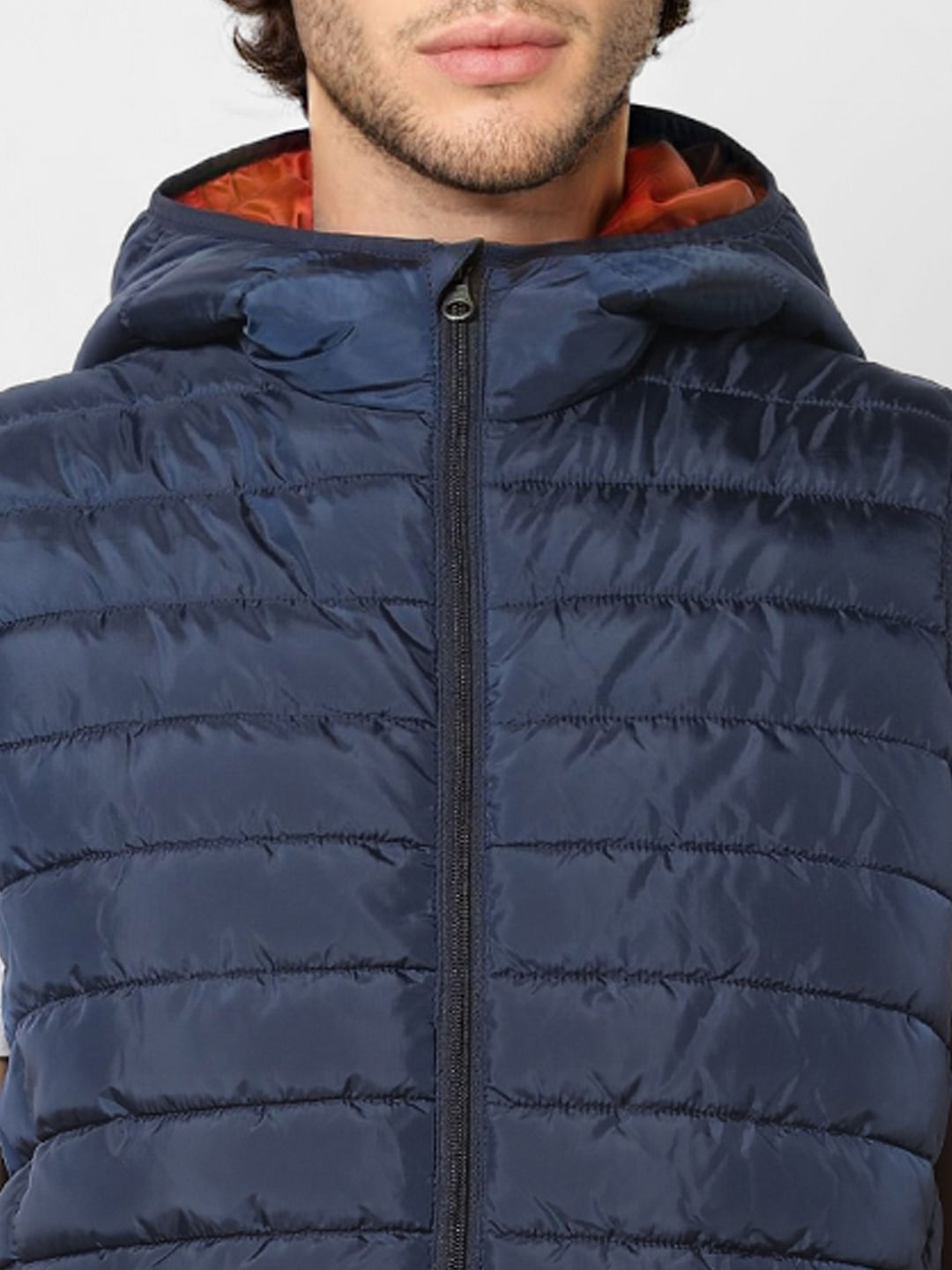 Blue Sleeveless Hooded Puffer Jacket