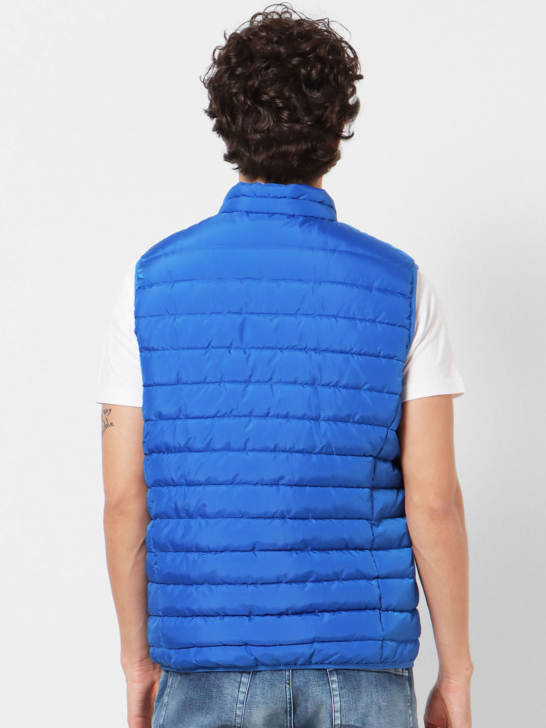 Blue High Neck Sleeveless Puffer Jacket