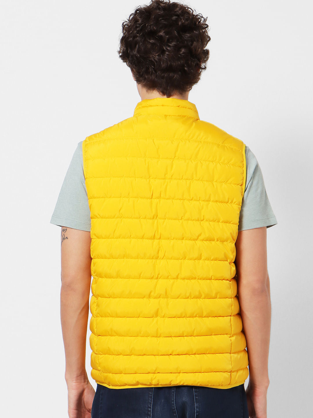 Yellow High Neck Sleeveless Puffer Jacket