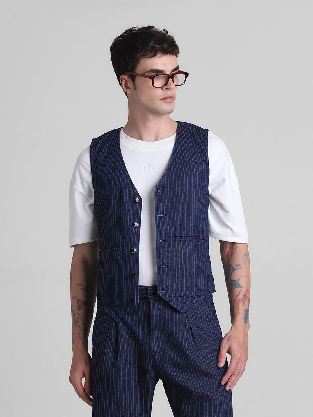 Blue Striped Co-ord Set Denim Waistcoat