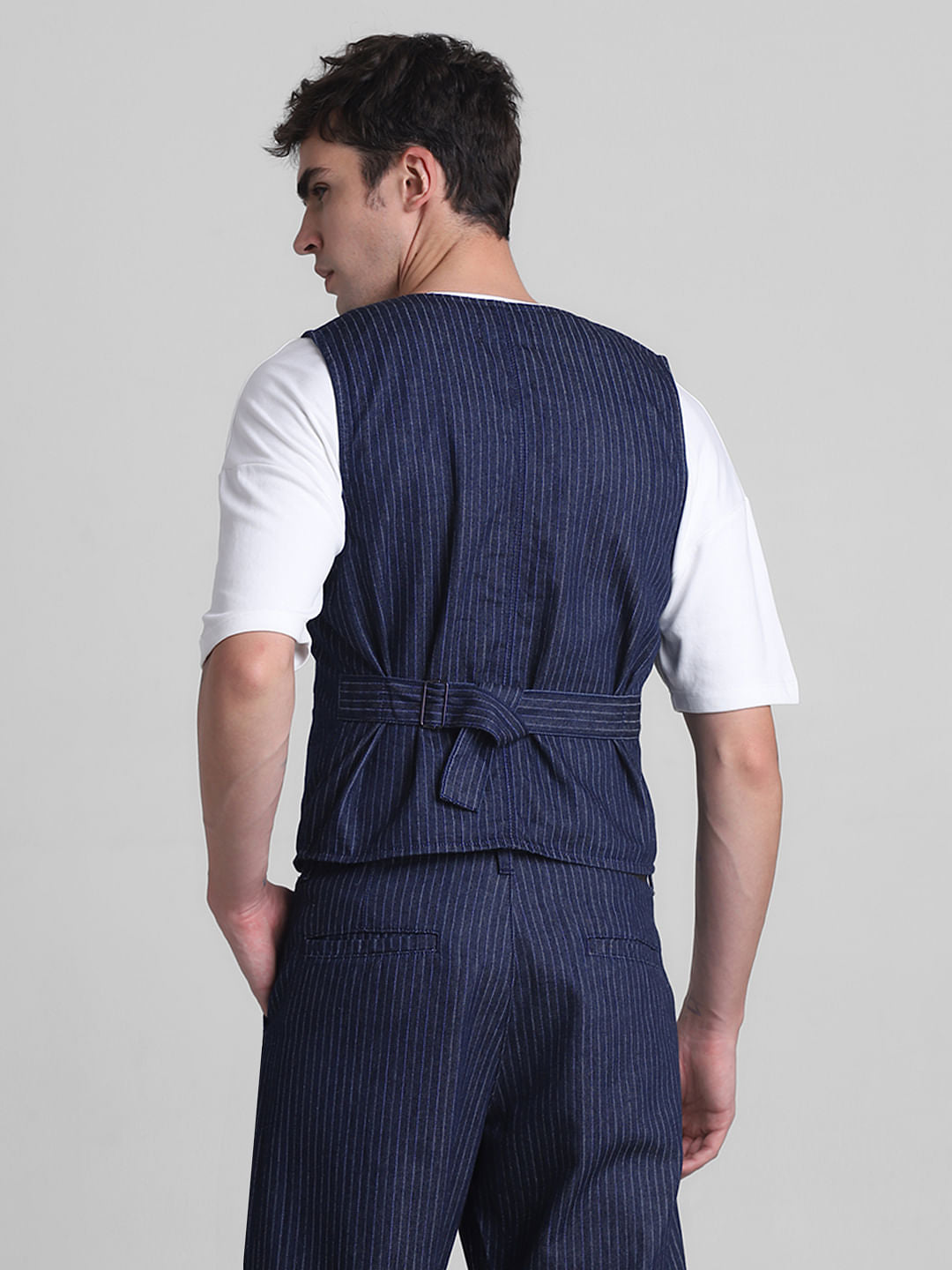Blue Striped Co-ord Set Denim Waistcoat