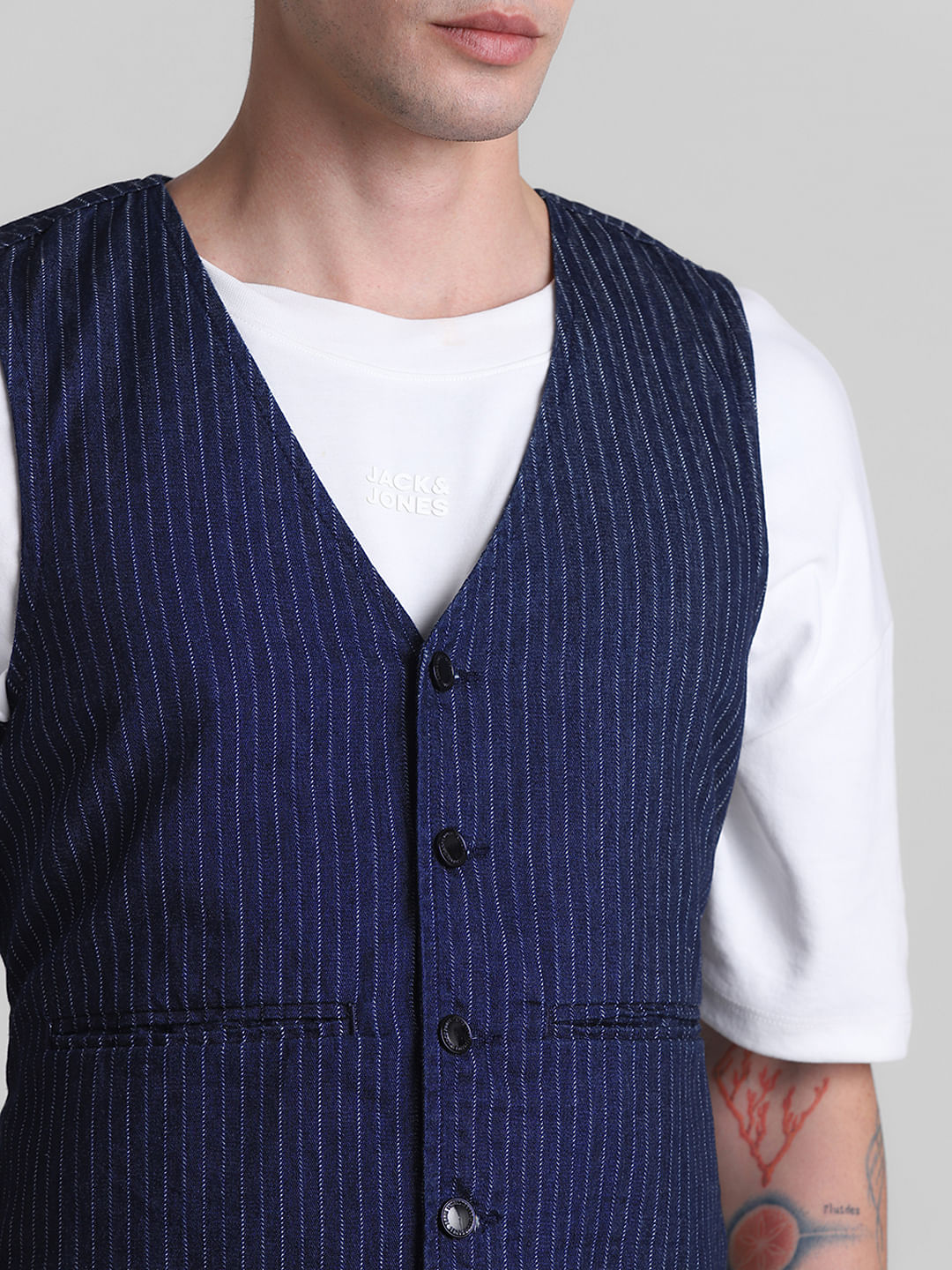 Blue Striped Co-ord Set Denim Waistcoat