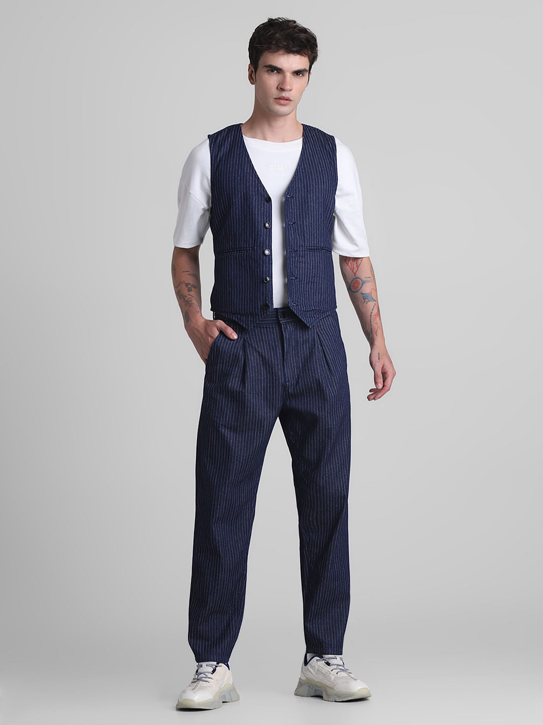 Blue Striped Co-ord Set Denim Waistcoat