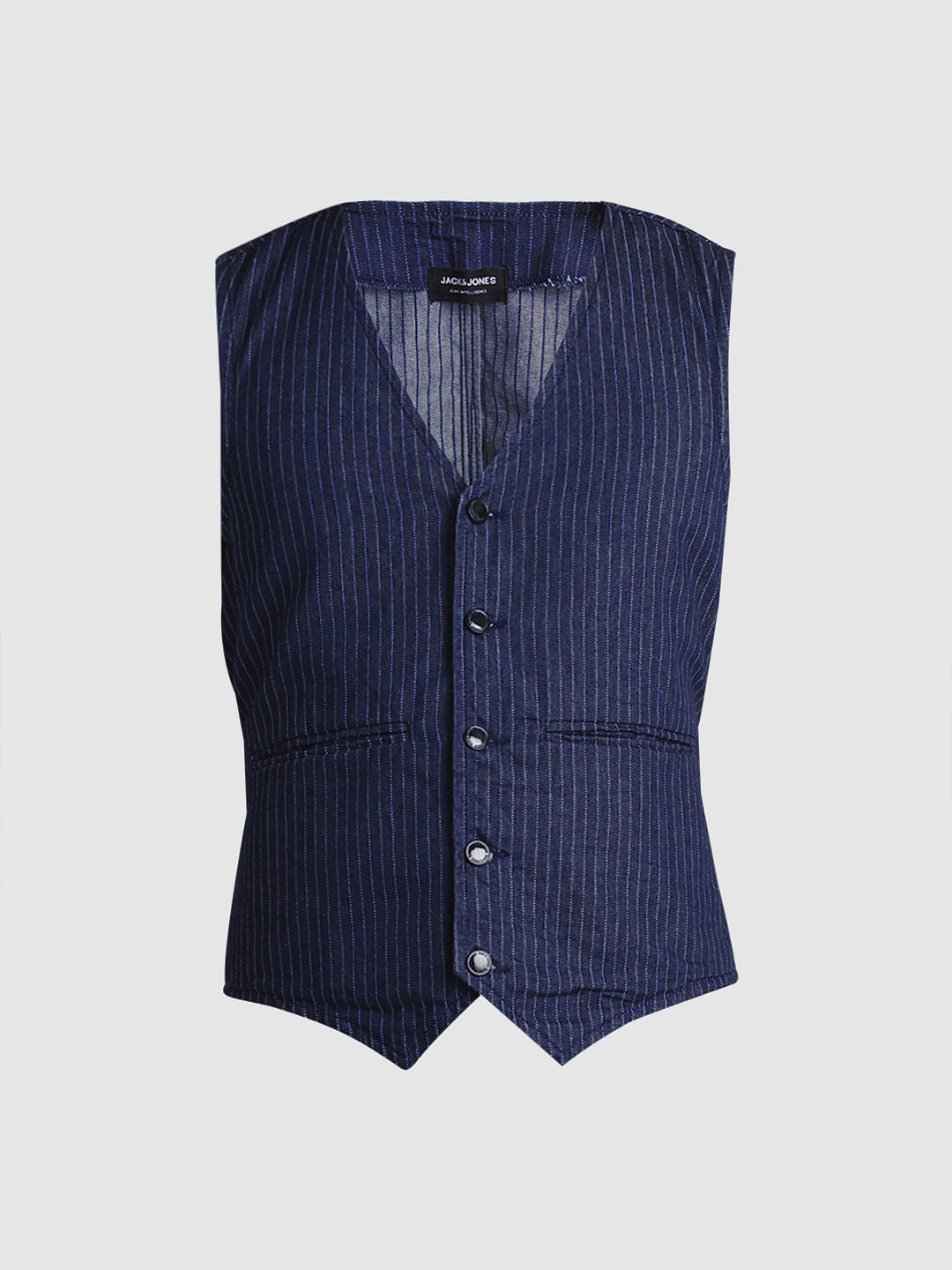 Blue Striped Co-ord Set Denim Waistcoat