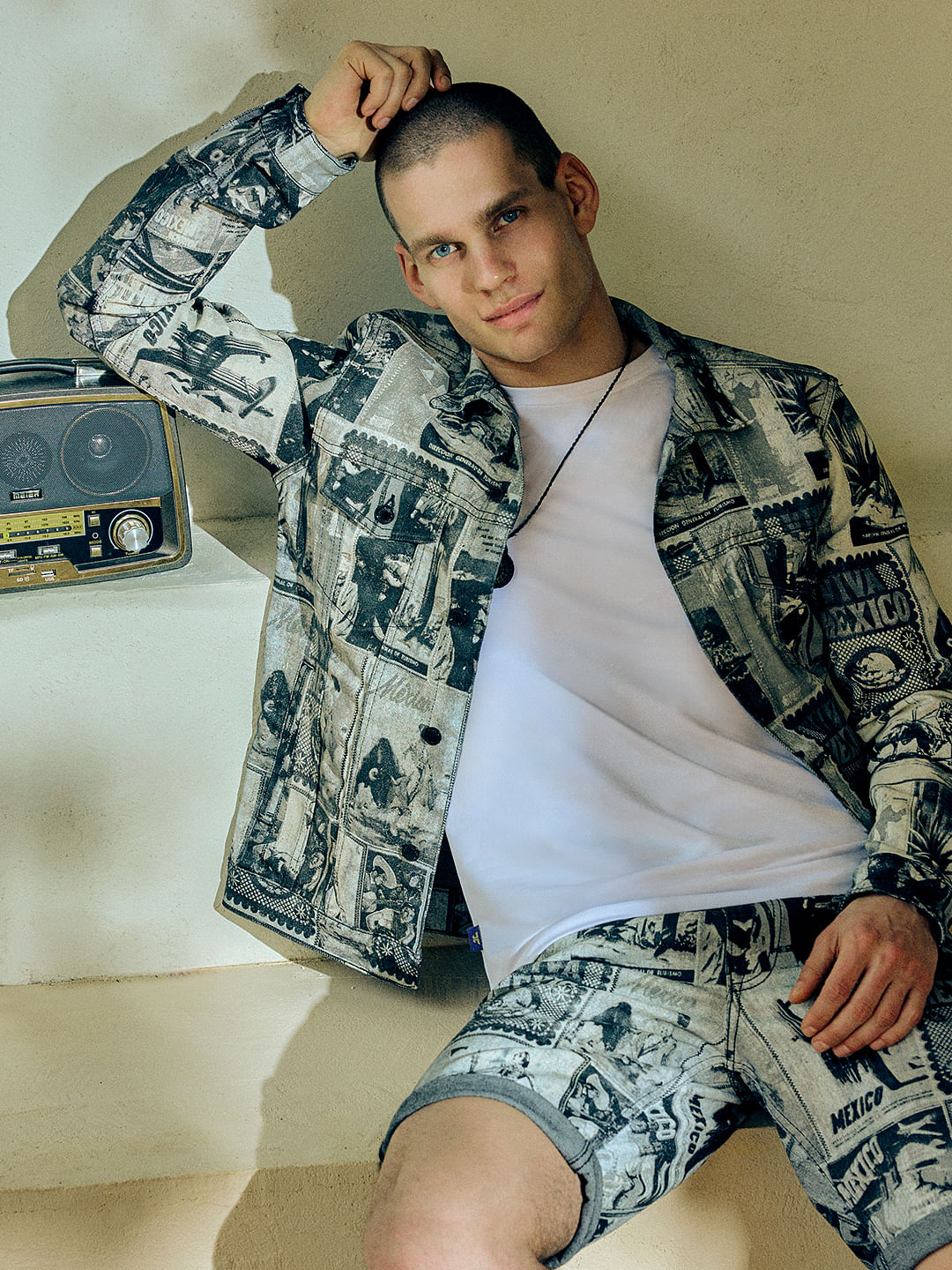 Black Printed Co-ord Set Denim Jacket