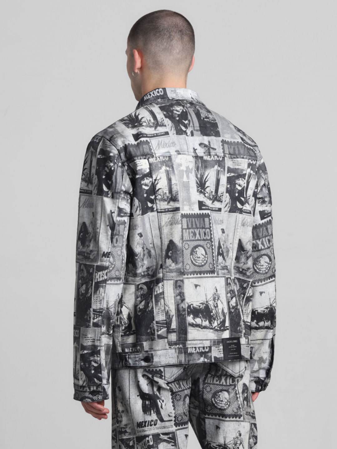 Black Printed Co-ord Set Denim Jacket