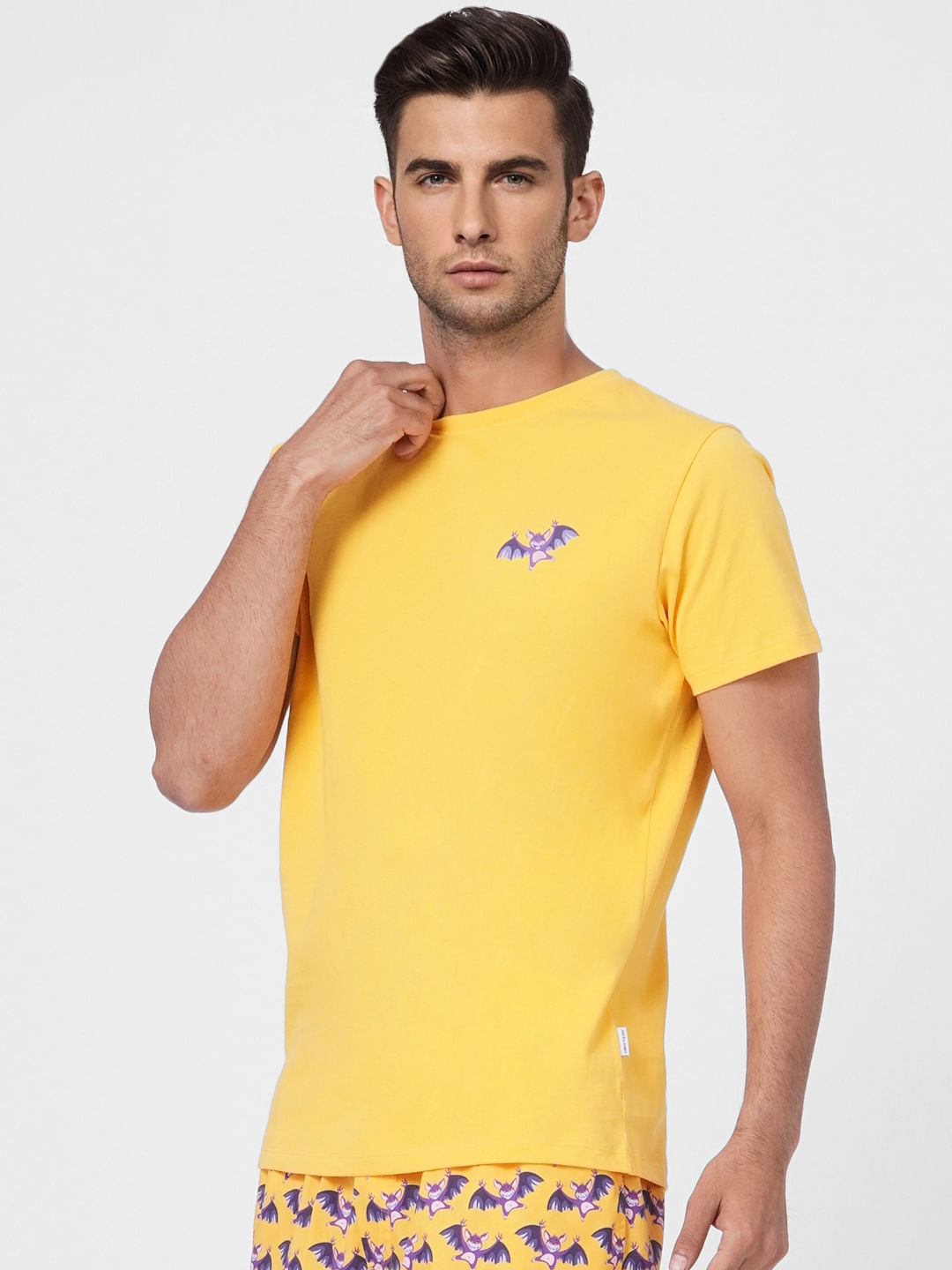 Yellow T-shirt & Printed Shorts Set