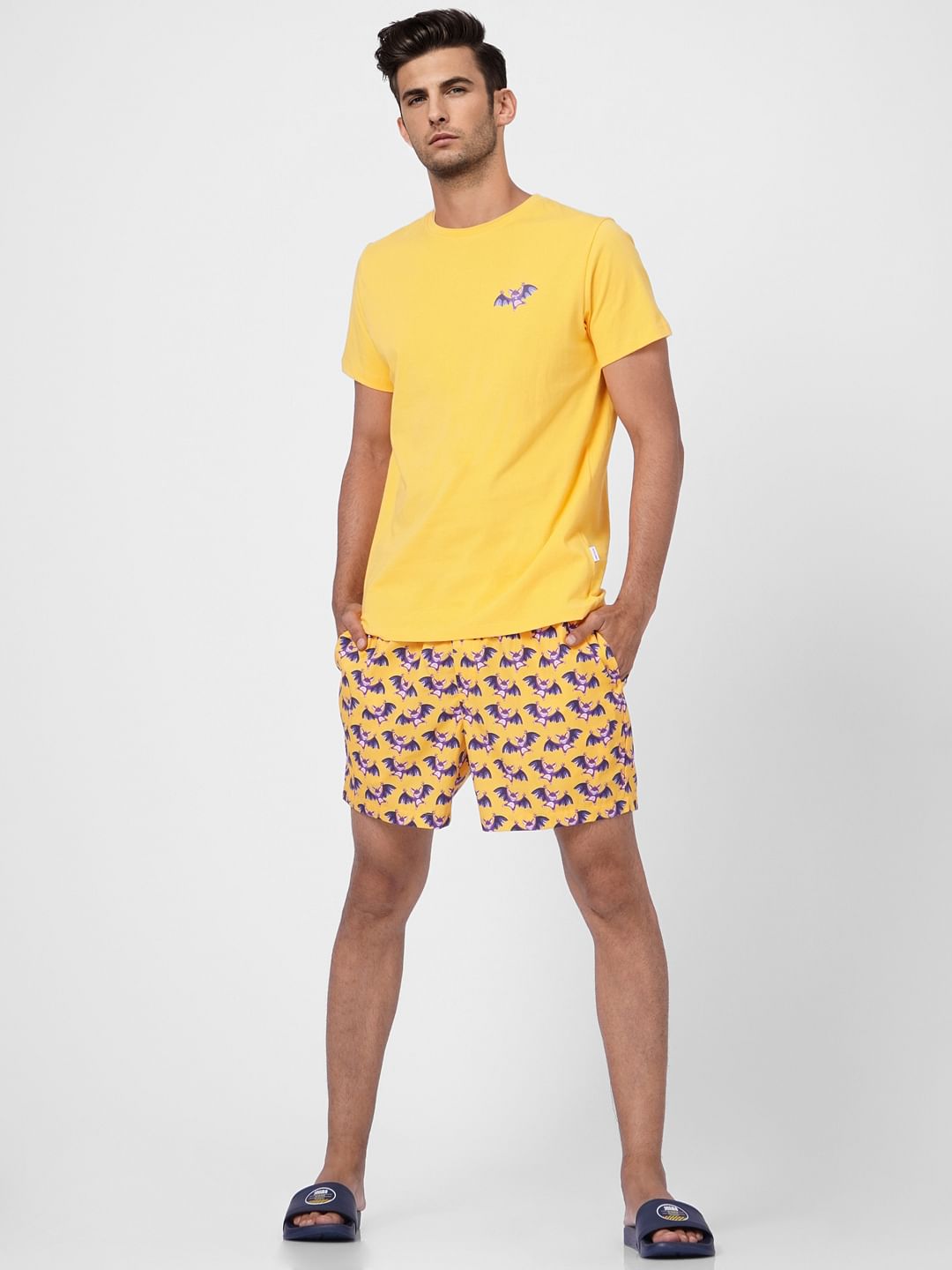 Yellow T-shirt & Printed Shorts Set