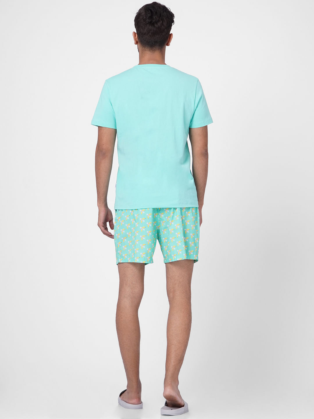 Blue T-shirt & Printed Shorts Set