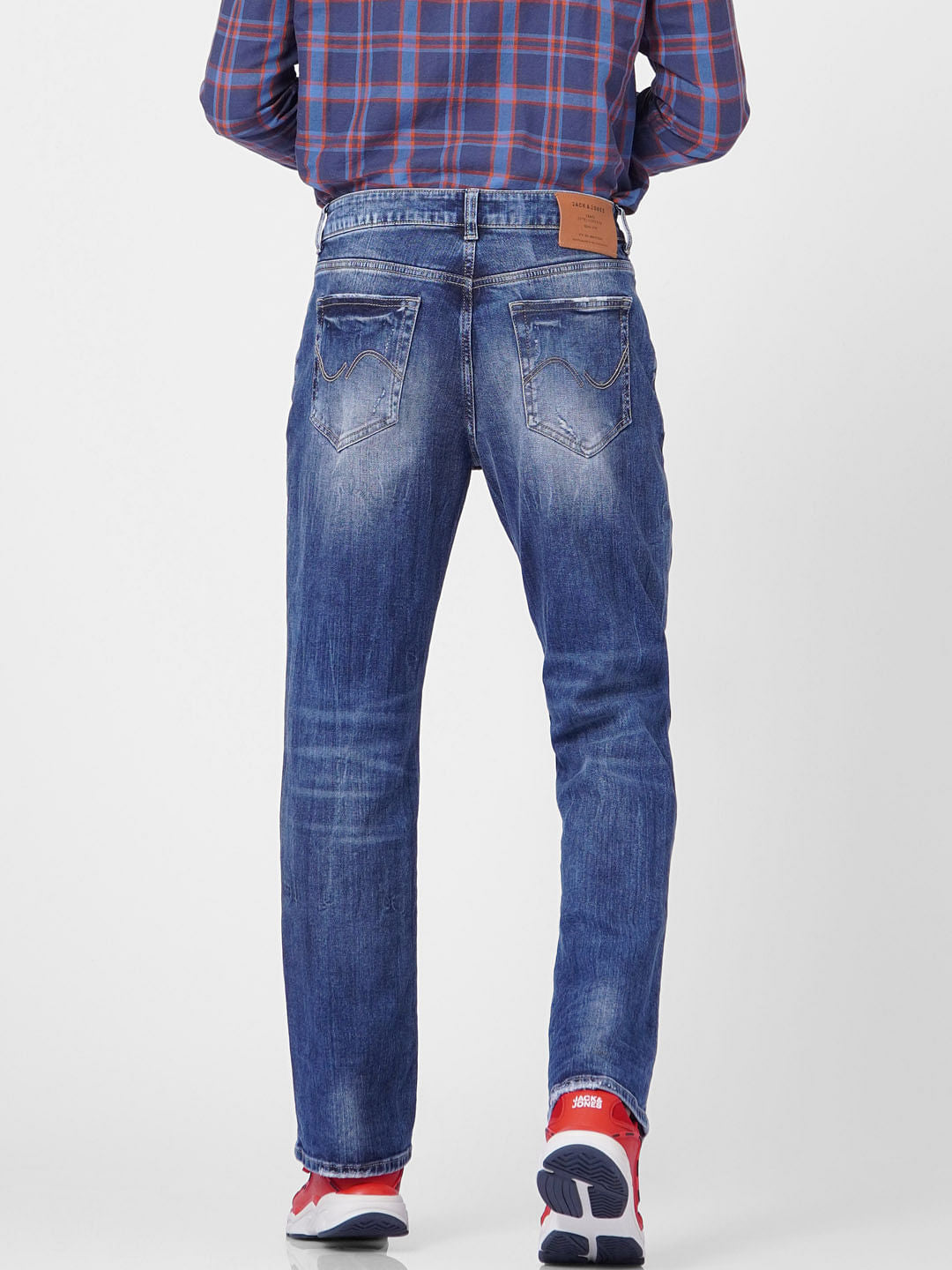 Blue High Rise Torn Bootcut Jeans