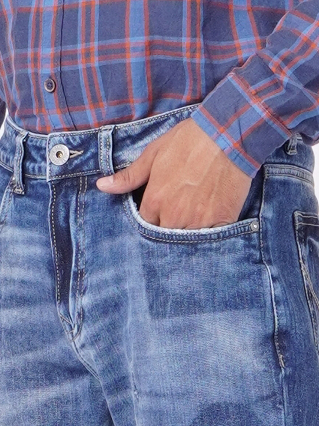 Blue High Rise Torn Bootcut Jeans