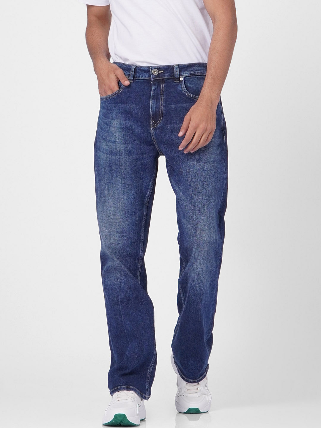 Blue High Rise Washed Bootcut Jeans