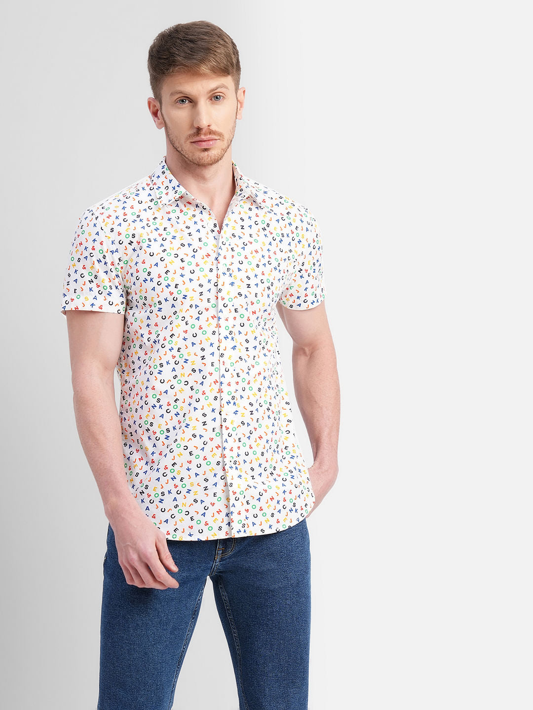 White Logo Print Short Sleeves Shirt
